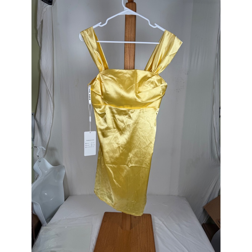 MINUSN Womens Yellow Satin Bustier Mini Dress Bodycon Cocktail Size 6 NWT